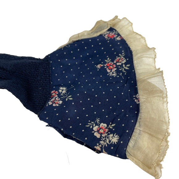 Vintage 1940s Elegant Floral Silk Mesh Dainty Small Sized Navy Blue Pink Flowers - Picture 13 of 16